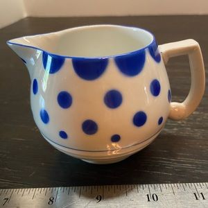 Vintage Hand-painted Erphilia Creamer White with Lt Blue Polka Dots